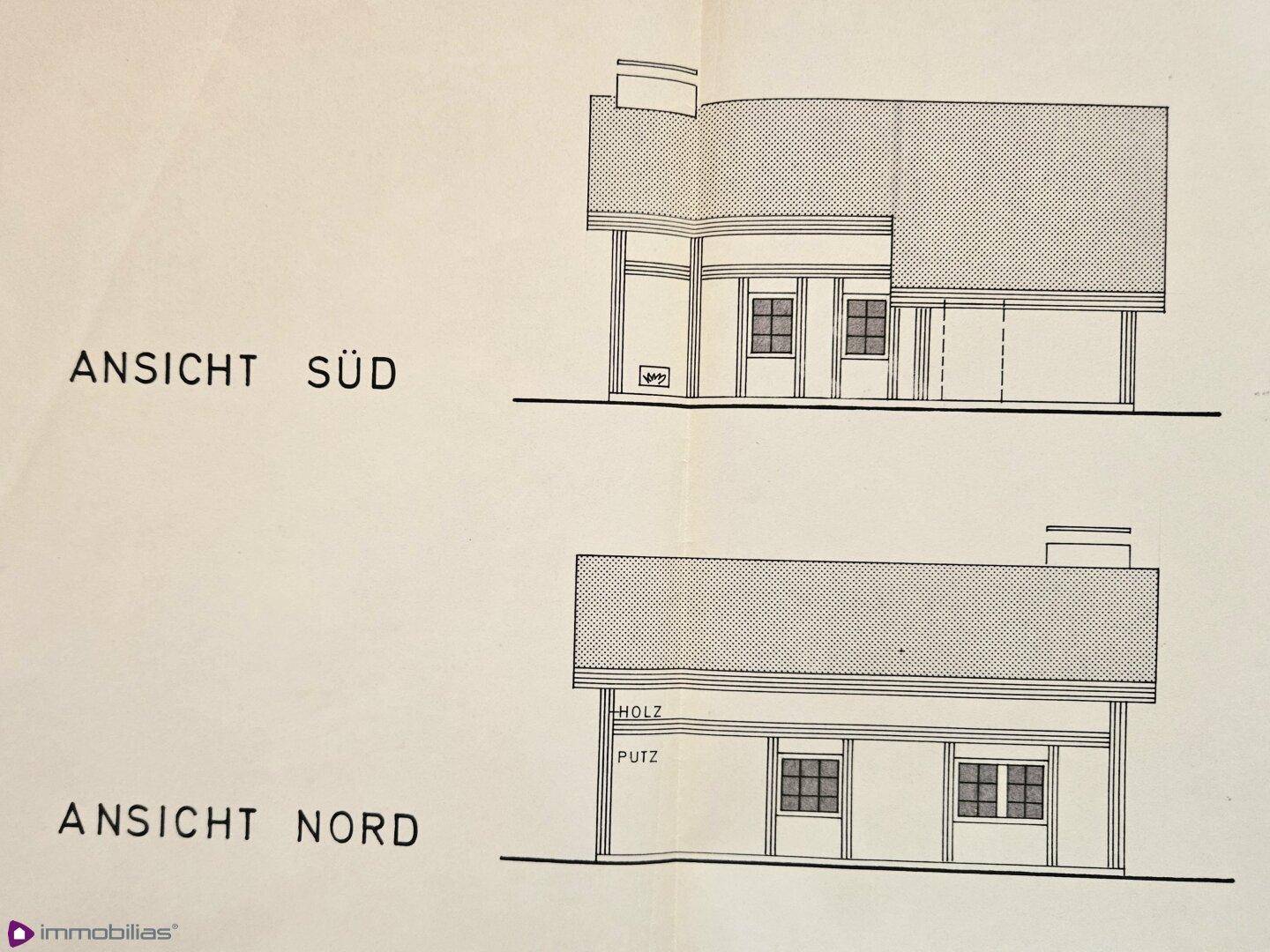Architektonische Ansichten des Hauses von Süden und Norden.