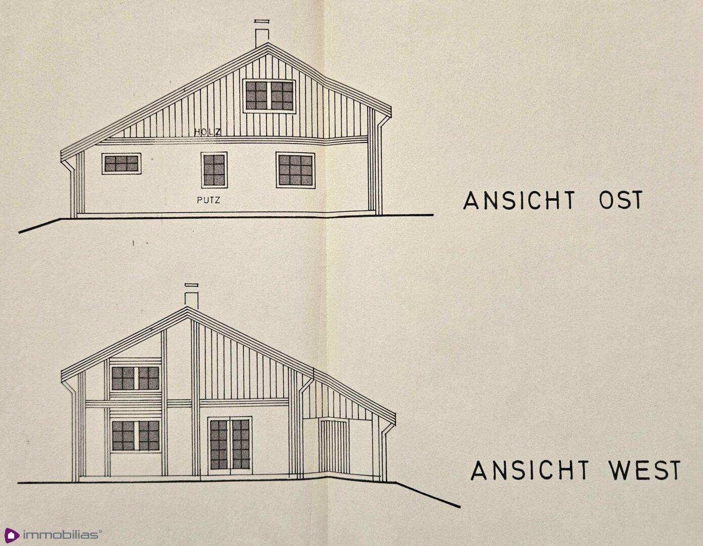 Architektonische Ansichten des Hauses von Osten und Westen.