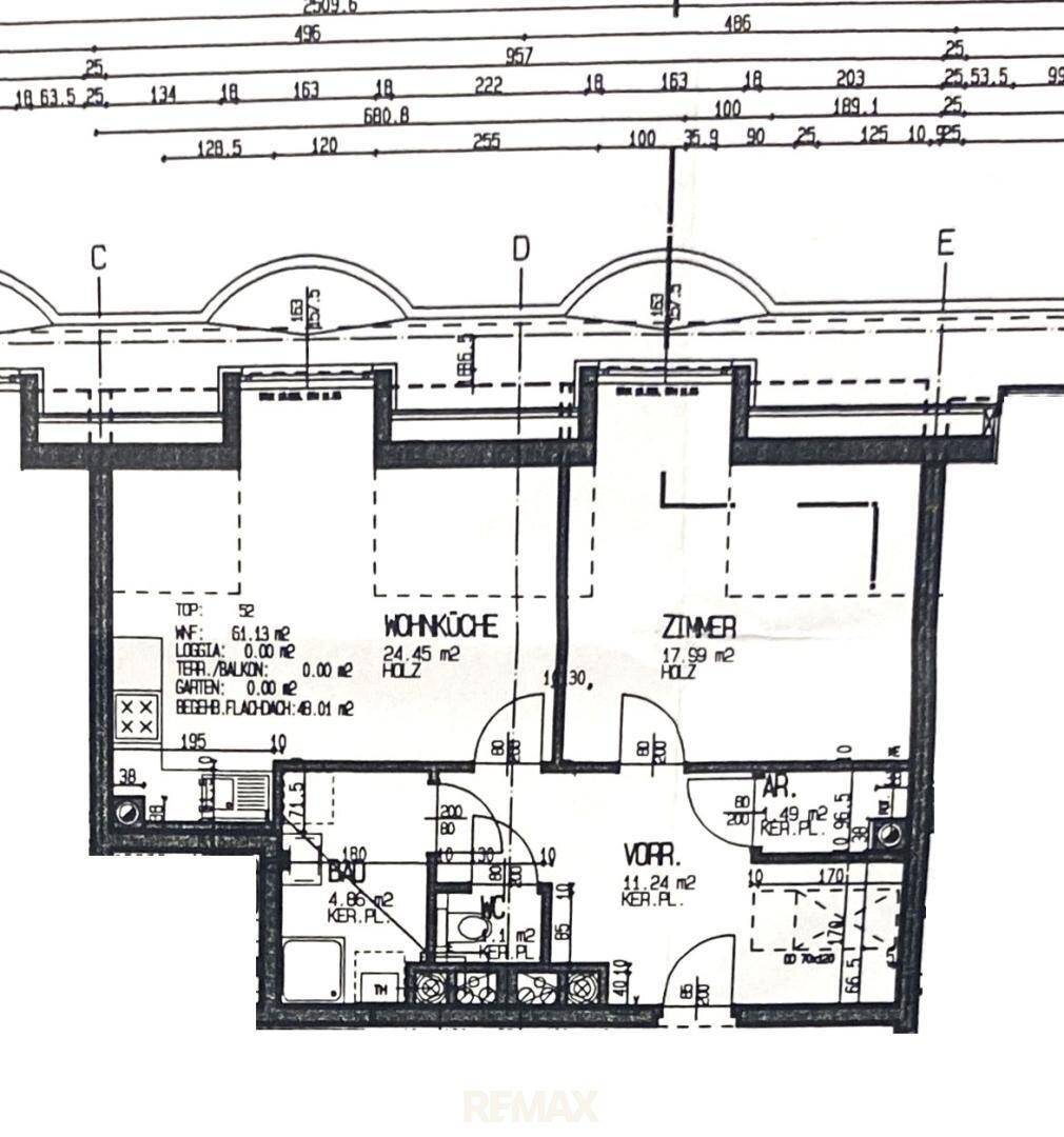 Detaillierter Grundrissabschnitt mit Raumaufteilung und Flächenangaben in Quadratmetern.