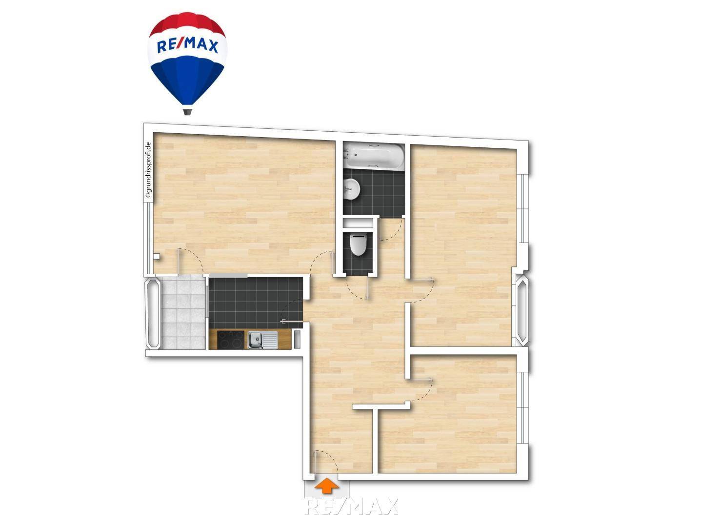 Grundriss Ist-Zustand 3 Zimmer