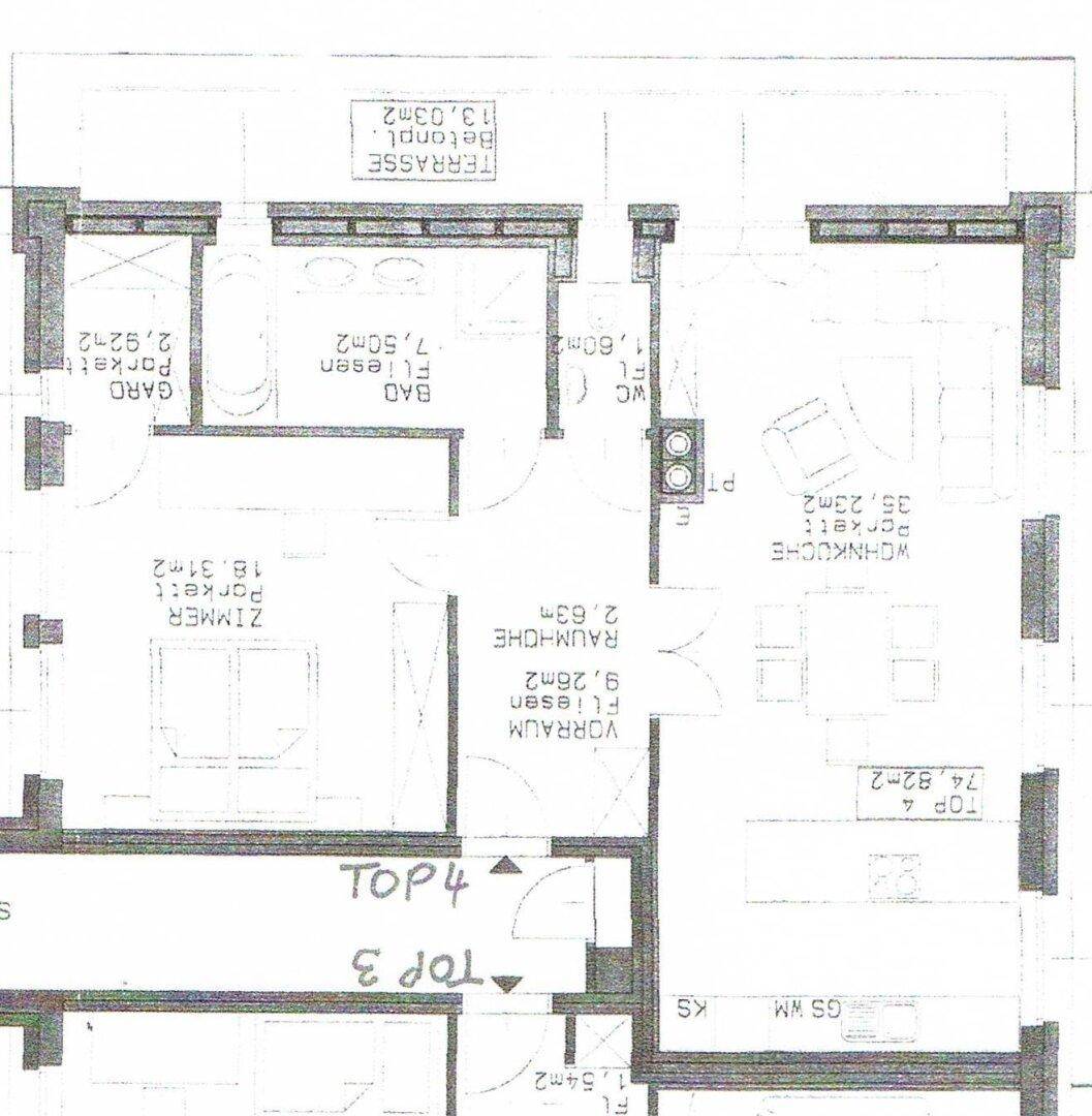 Detaillierter Grundriss der Wohnung mit Raumaufteilung und Flächenangaben in Quadratmetern.
