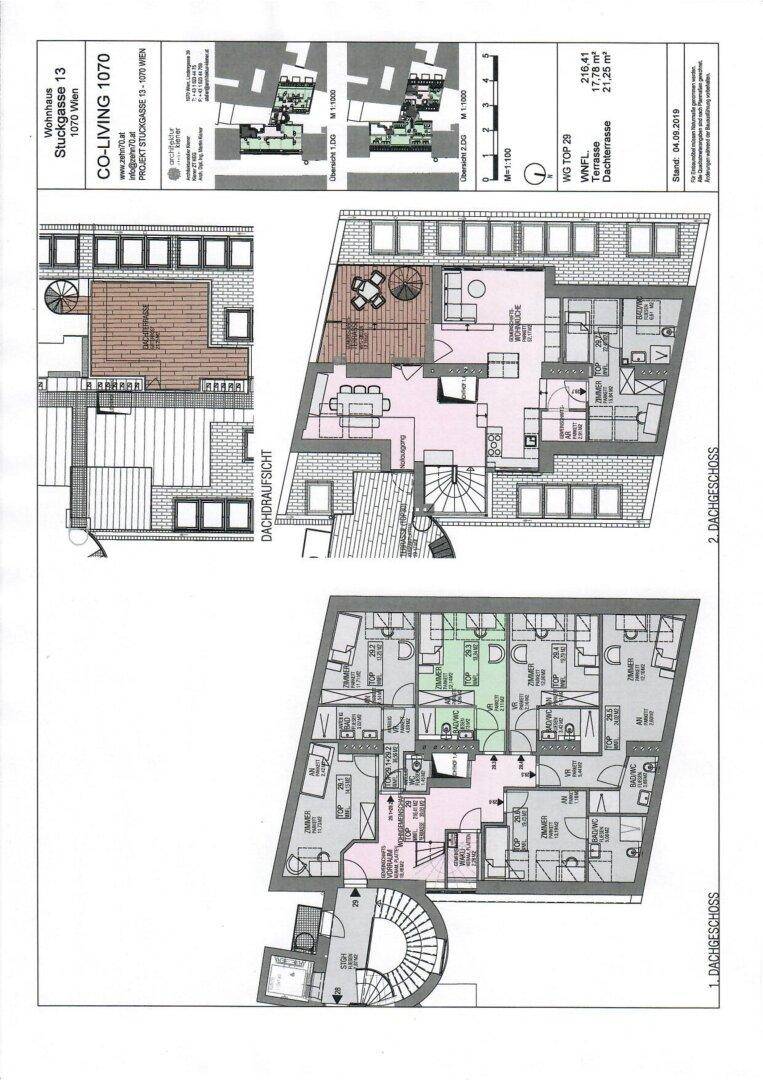 Detaillierter Grundrissplan mit zwei Dachgeschossen und Dachaufsicht.