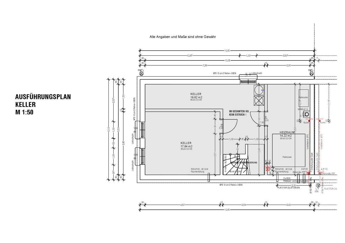 Grundriss des Kellers mit Abstellräumen und Heizungsraum.