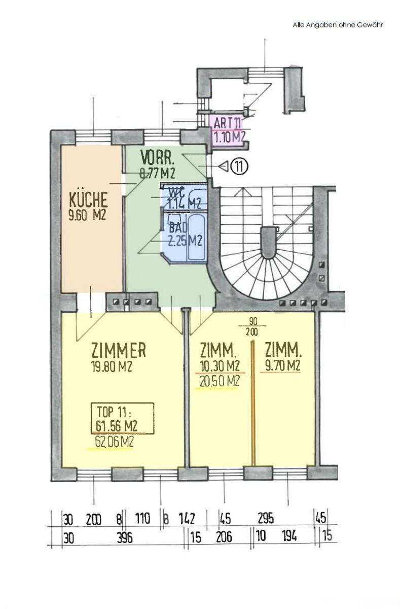 Detaillierter Grundriss der Wohnung mit Raumaufteilung und Flächenangaben in Quadratmetern.