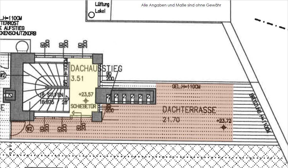 Grundrissdetail mit Dachausstieg und einer weiteren Dachterrasse.