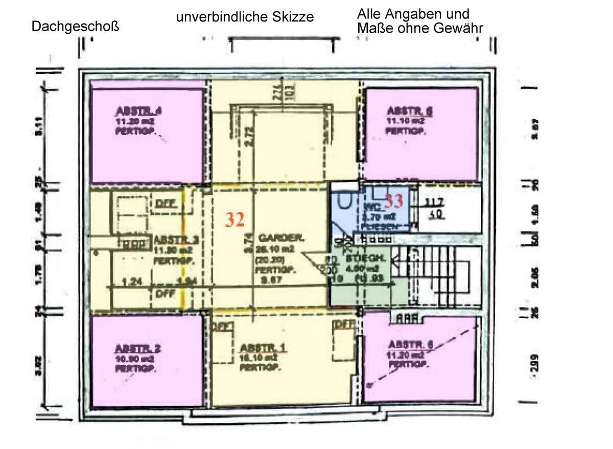 Grundriss des Dachgeschosses mit Abstellräumen und WC.