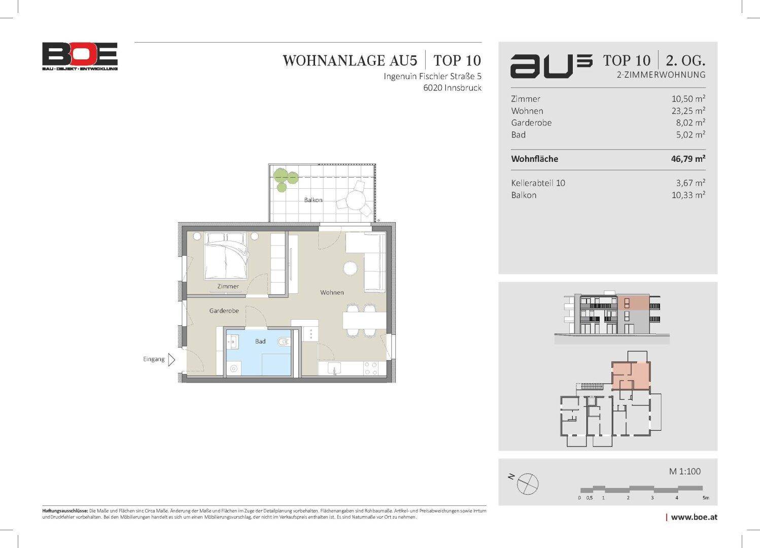 Detaillierter Grundriss einer Zweizimmerwohnung mit Balkon und funktionaler Raumaufteilung.