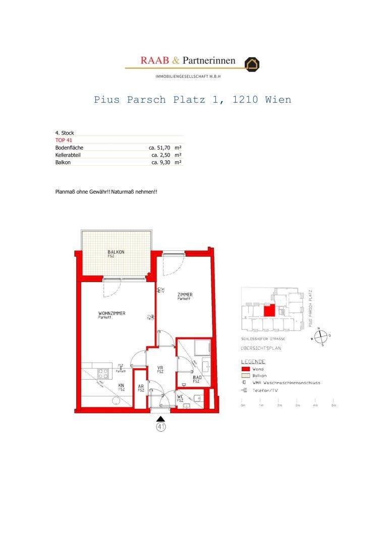 Grundriss der Wohnung mit Wohnzimmer, Schlafzimmer, Bad und Balkon.
