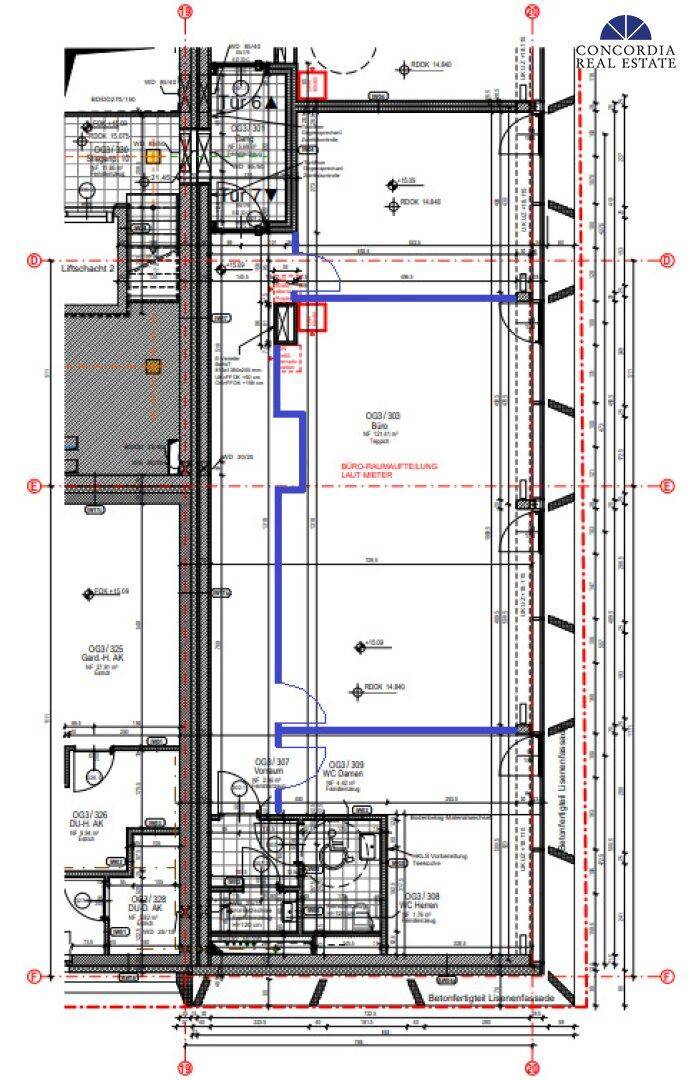 Grundriss mit bestehender Raumteilung