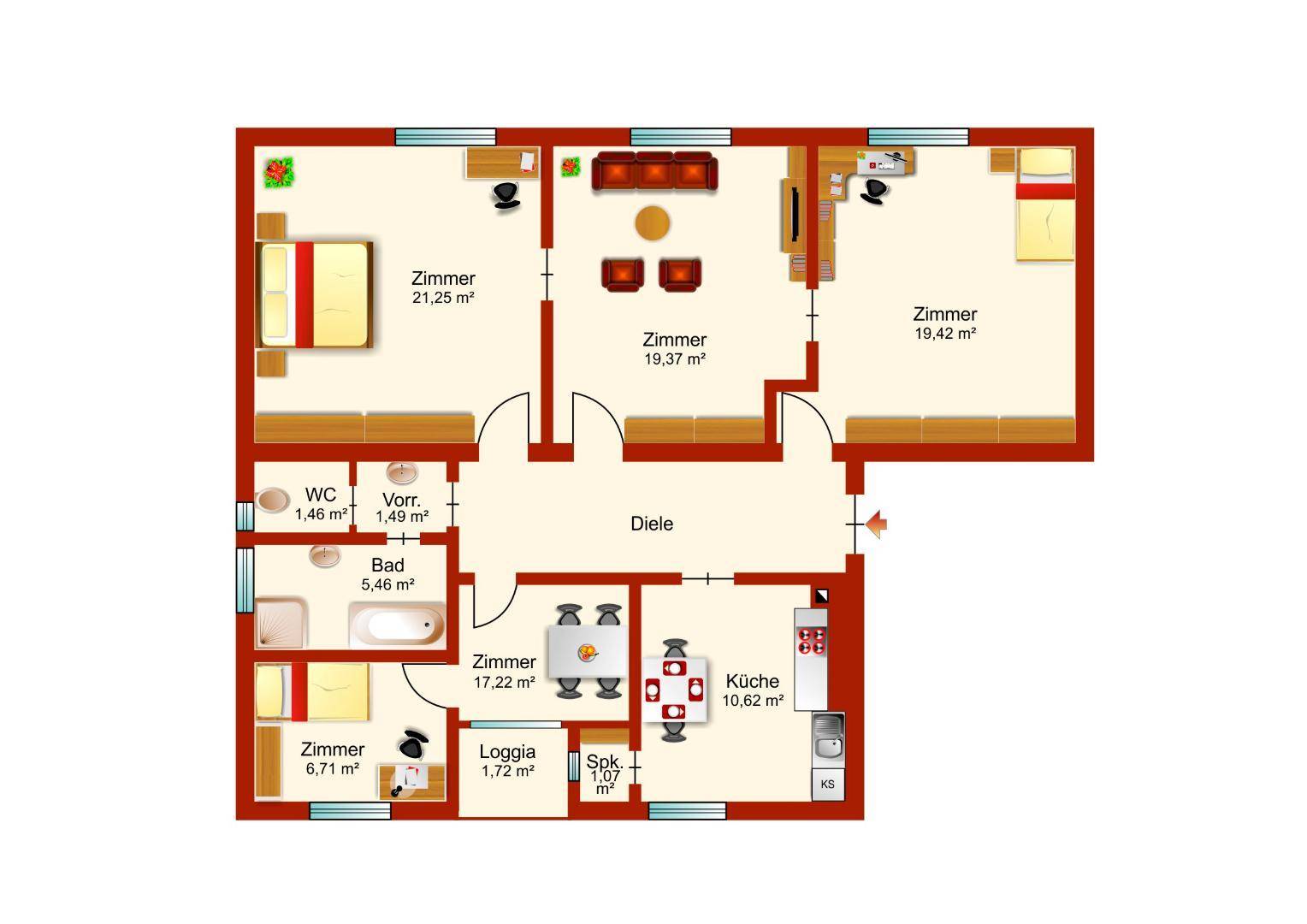 Schematischer Plan der Wohnung