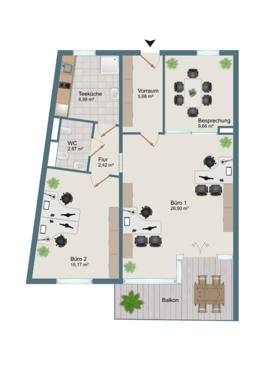 Schematischer Plan des Büros