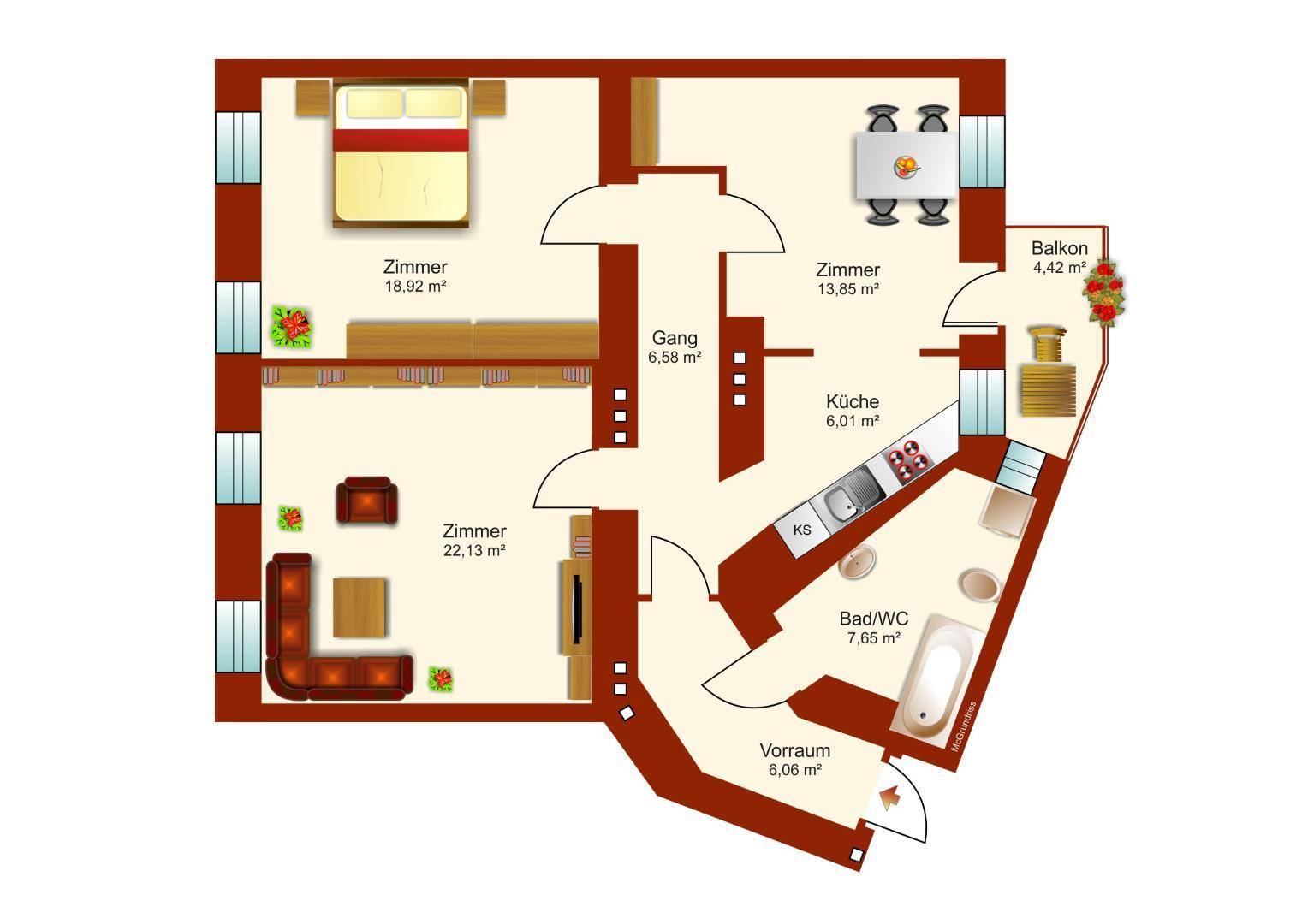 Schematischer Plan der Wohnung