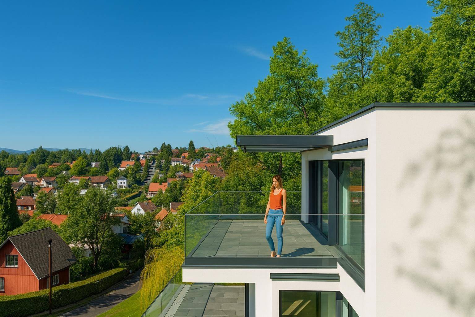 Moderne Terrasse mit Panoramablick (Symbolbild)