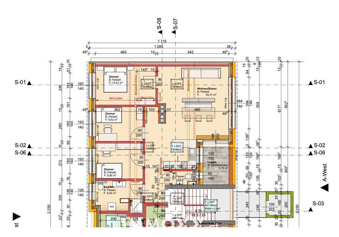 Detaillierter Grundriss einer Wohnung mit mehreren Zimmern und klaren Raumaufteilungen.