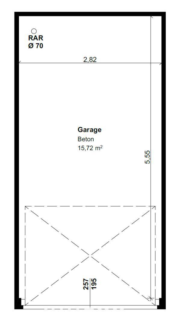 Grundriss einer einzelnen Garagenbox mit einer Fläche von 15,72 m².