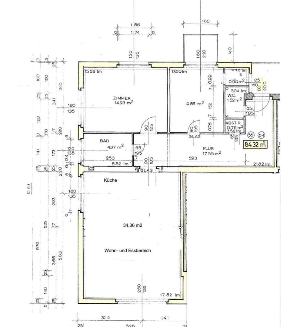 Detaillierter Grundriss der Wohnung mit Raumaufteilung und Flächenangaben in Quadratmetern.