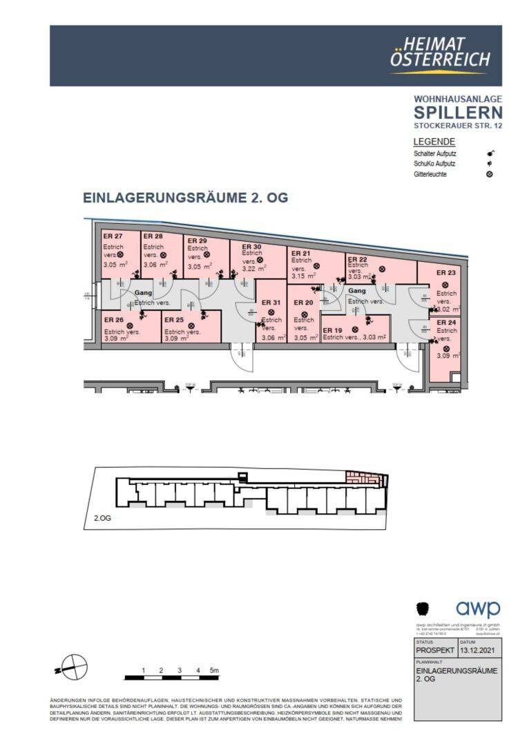 Grundriss der Einlagerungsräume im zweiten Obergeschoss der Wohnhausanlage.