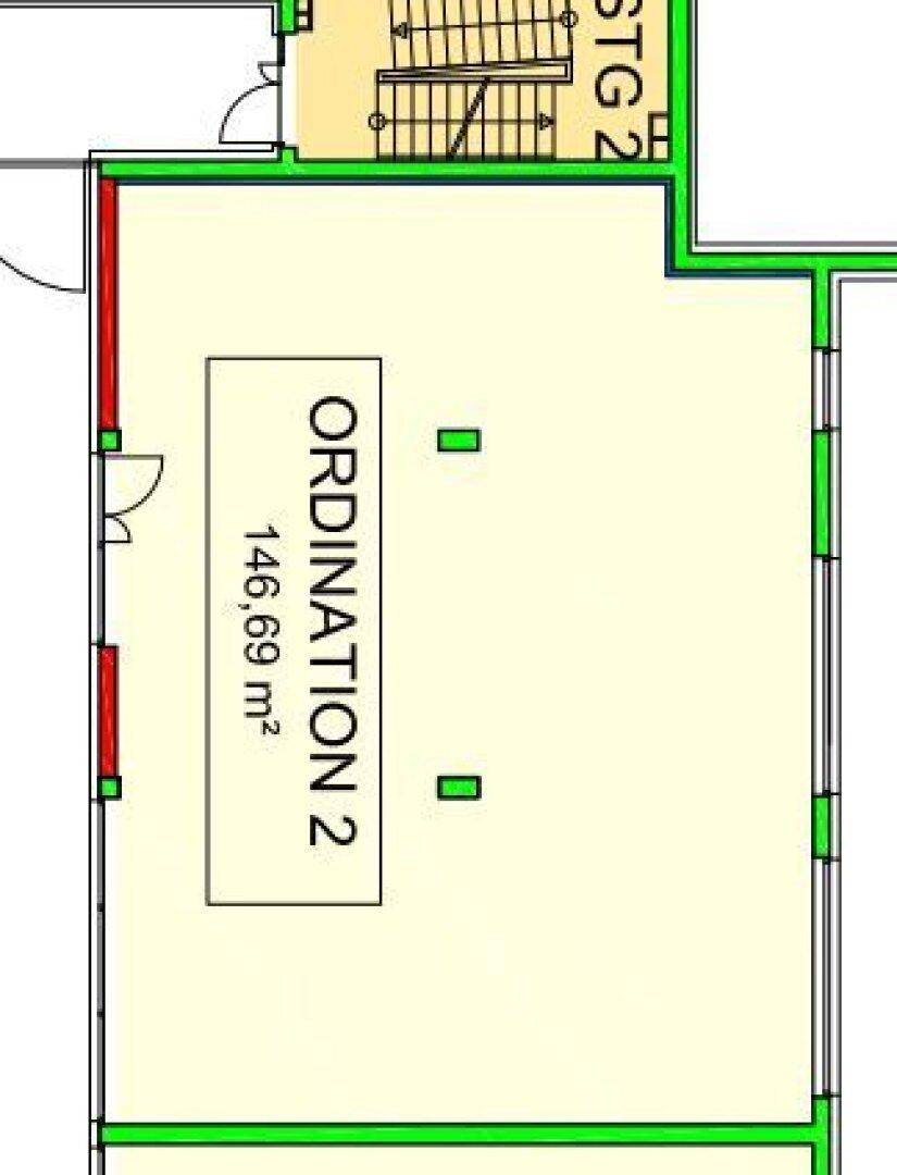 Grundriss der Ordination 2 mit einer Fläche von 146,69 m² und Zugang zum Treppenhaus.