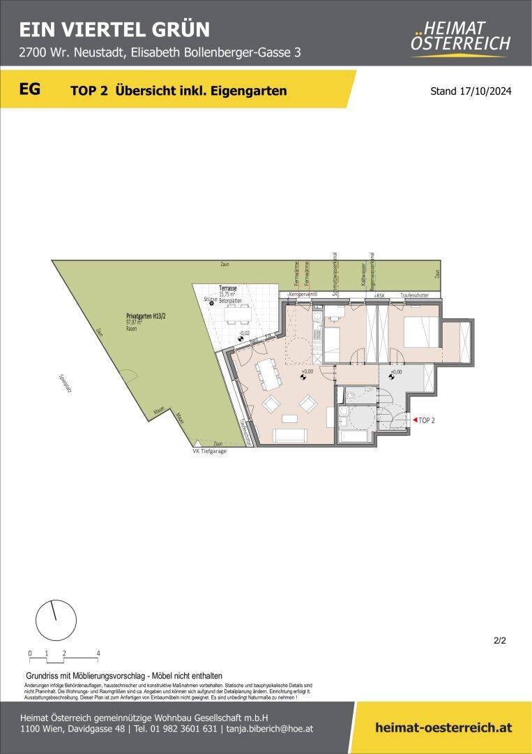 Übersichtlicher Grundriss des Erdgeschosses inklusive privatem Garten und angrenzender Terrasse.