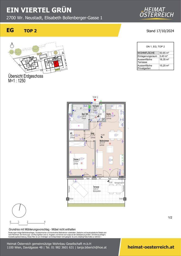Detaillierter Grundriss einer Erdgeschosswohnung mit Terrasse und privatem Gartenbereich.