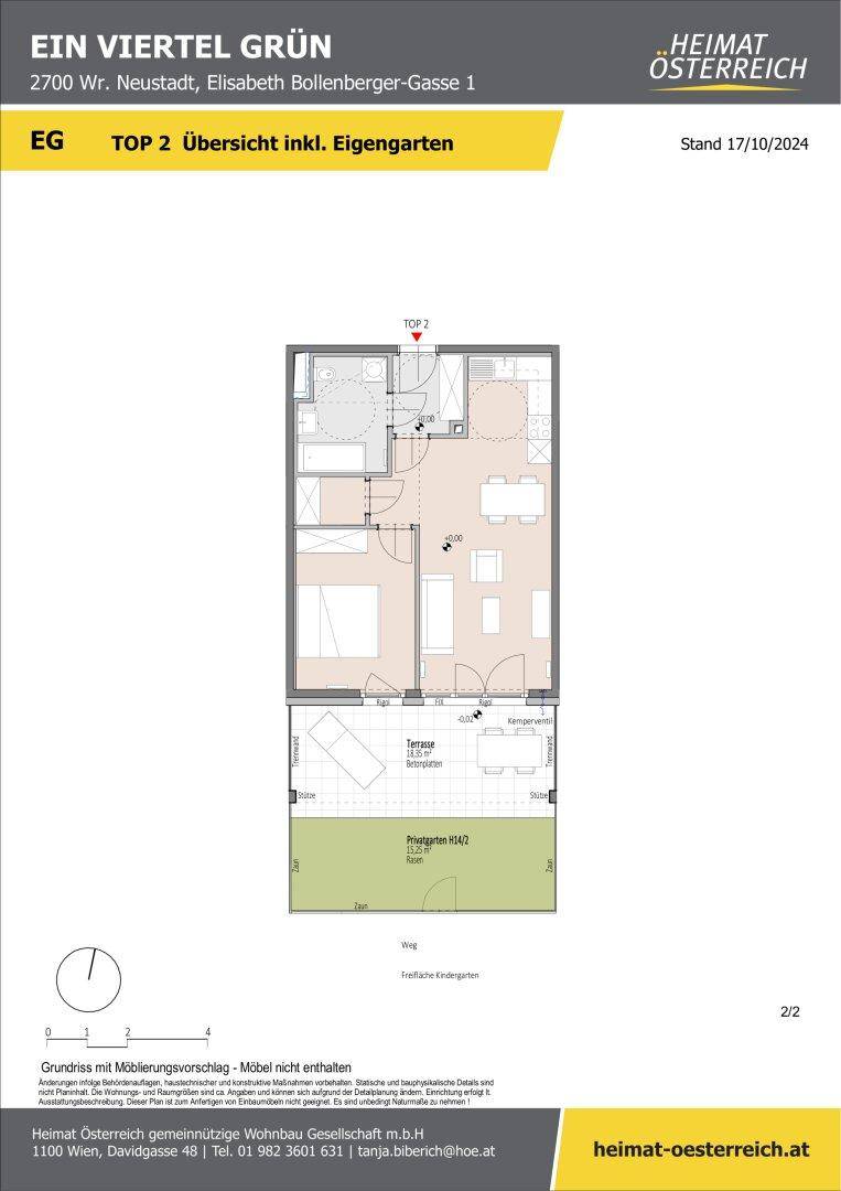 Grundriss einer Erdgeschosswohnung mit großzügiger Terrasse und privatem Garten.