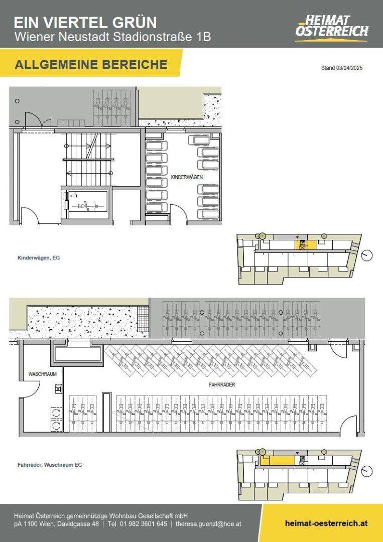 Grundriss der allgemeinen Bereiche mit Fahrradraum und Kinderwagenabstellplatz.