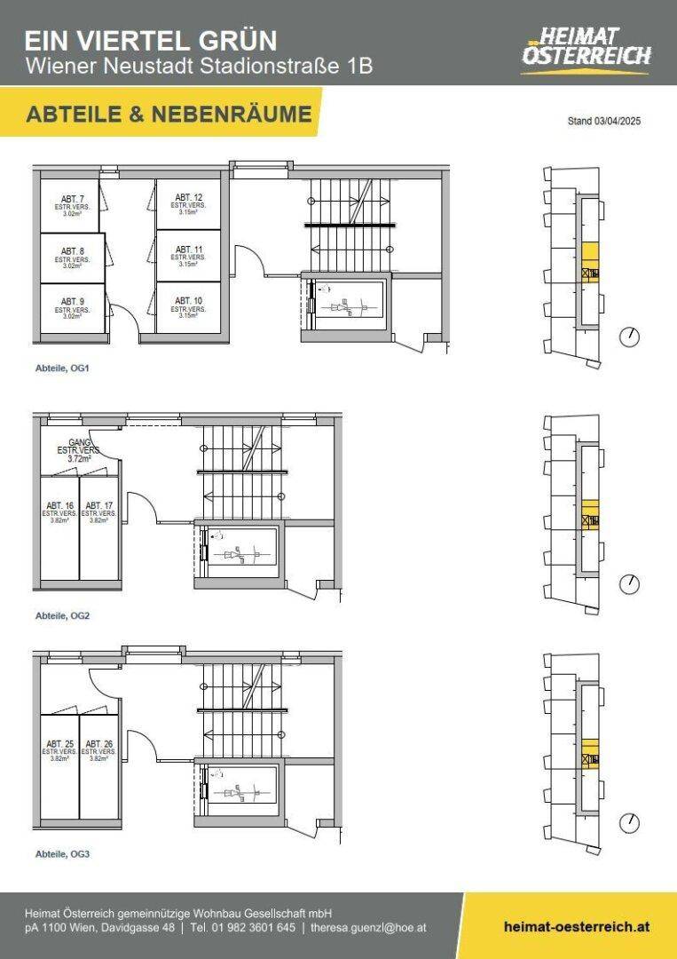 Grundriss der Abstellräume in den Obergeschossen mit Treppenhaus.