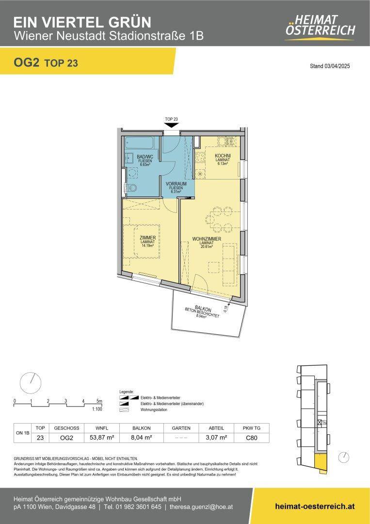 Grundrissplan einer Wohnung im zweiten Obergeschoss mit Balkon und funktionaler Raumaufteilung.