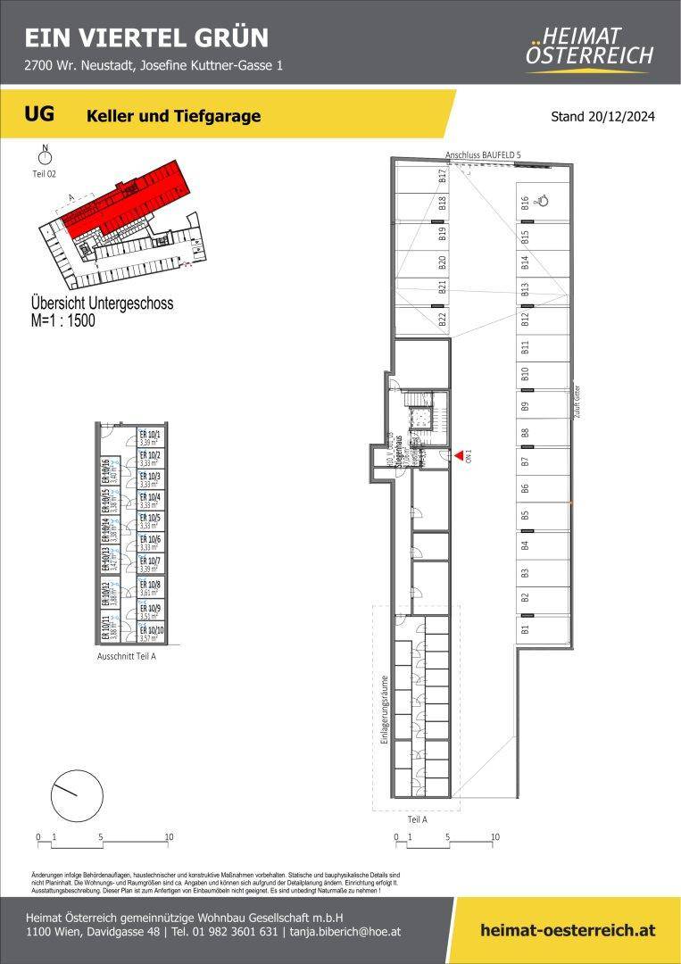 Grundriss des Untergeschosses mit Tiefgarage und weiteren Abstellbereichen.