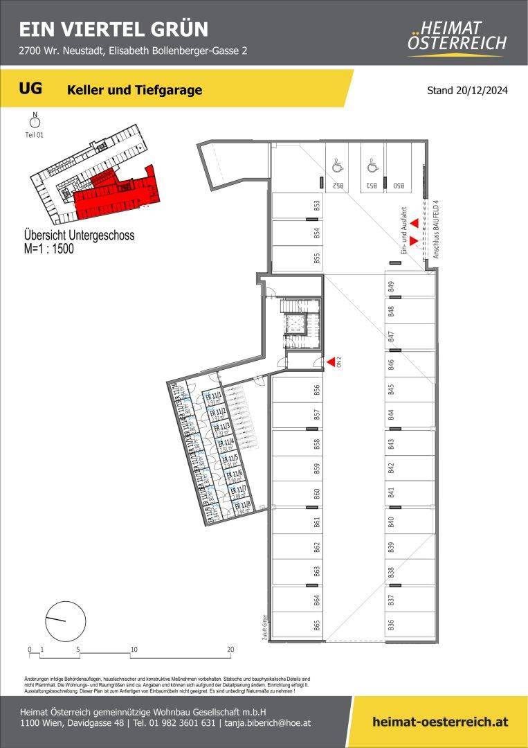 Grundriss des Untergeschosses mit Tiefgarage und zusätzlichen Abstellräumen.