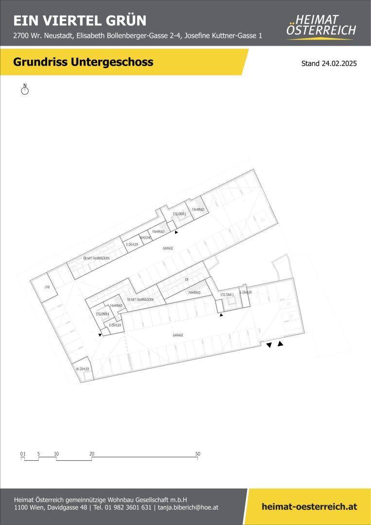 Grundriss des Untergeschosses mit Tiefgarage und verschiedenen Lagerbereichen.