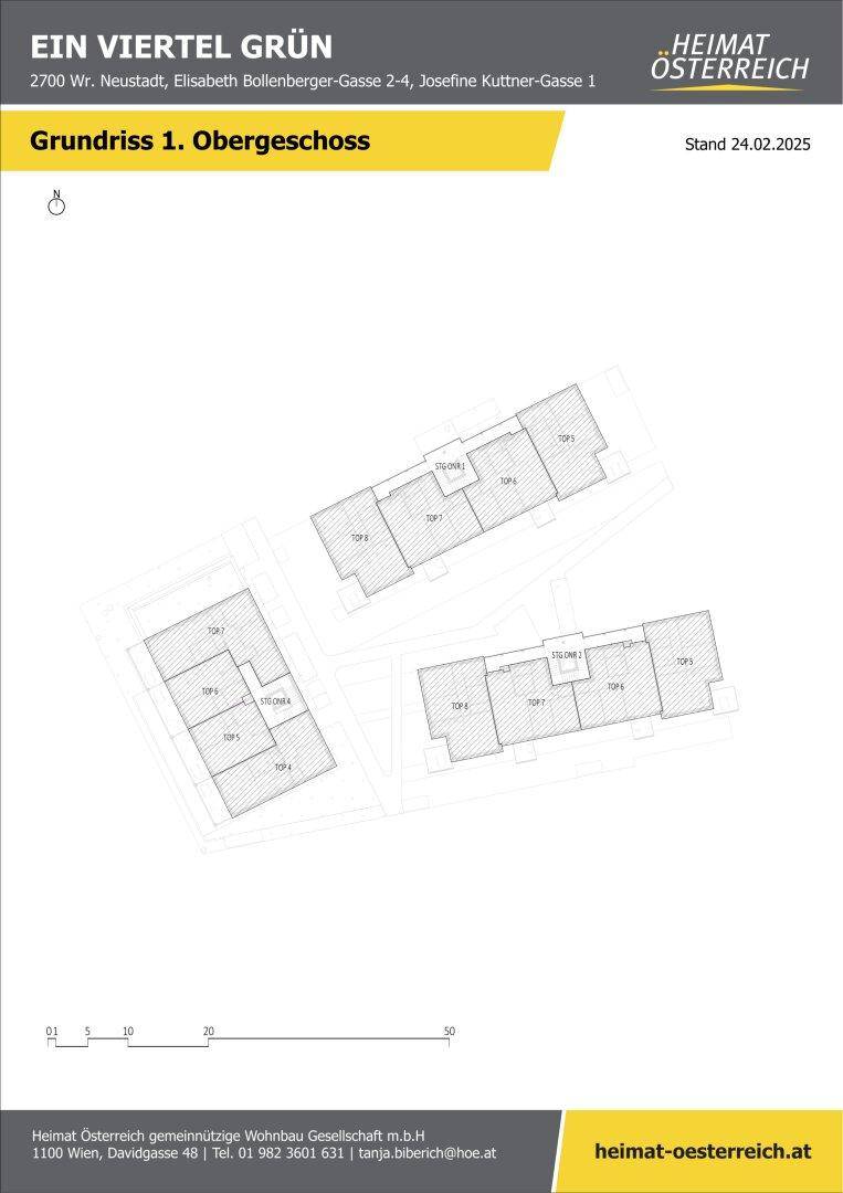 Grundriss des ersten Obergeschosses mit der Anordnung der einzelnen Wohneinheiten.