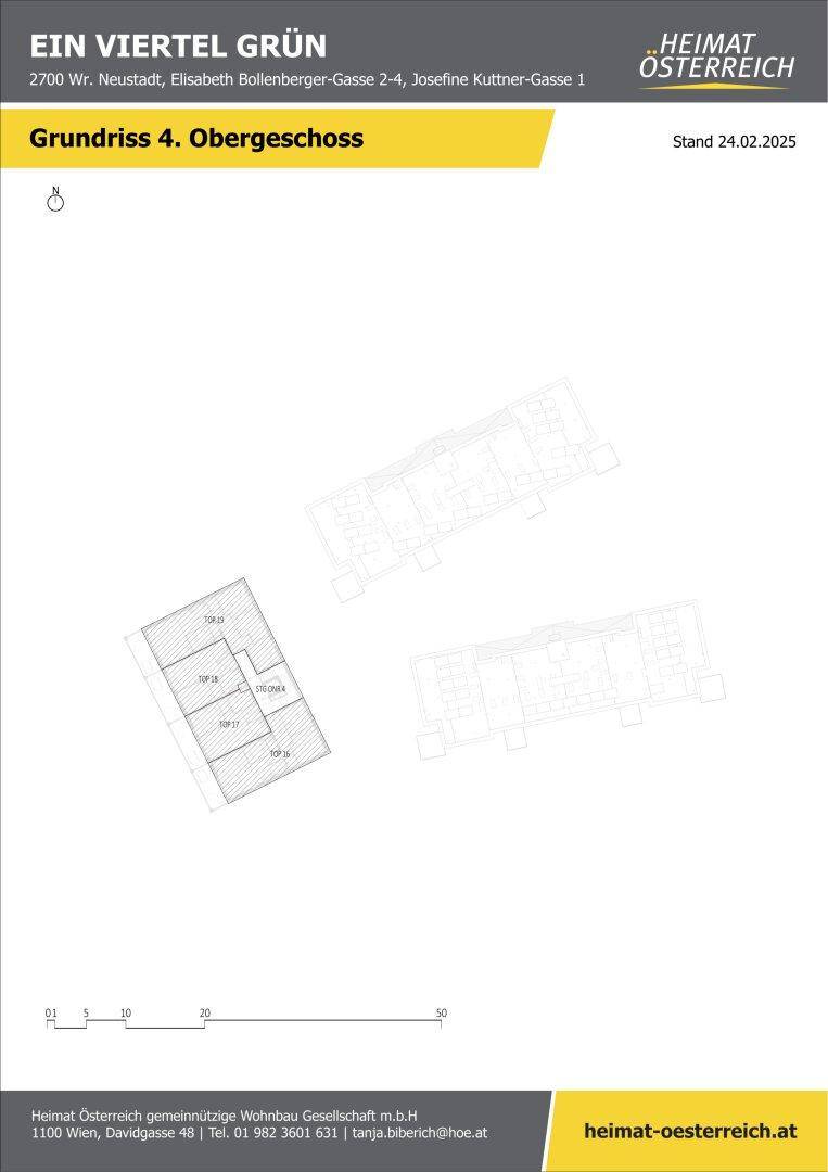 Grundriss des vierten Obergeschosses mit der Anordnung der einzelnen Wohneinheiten.