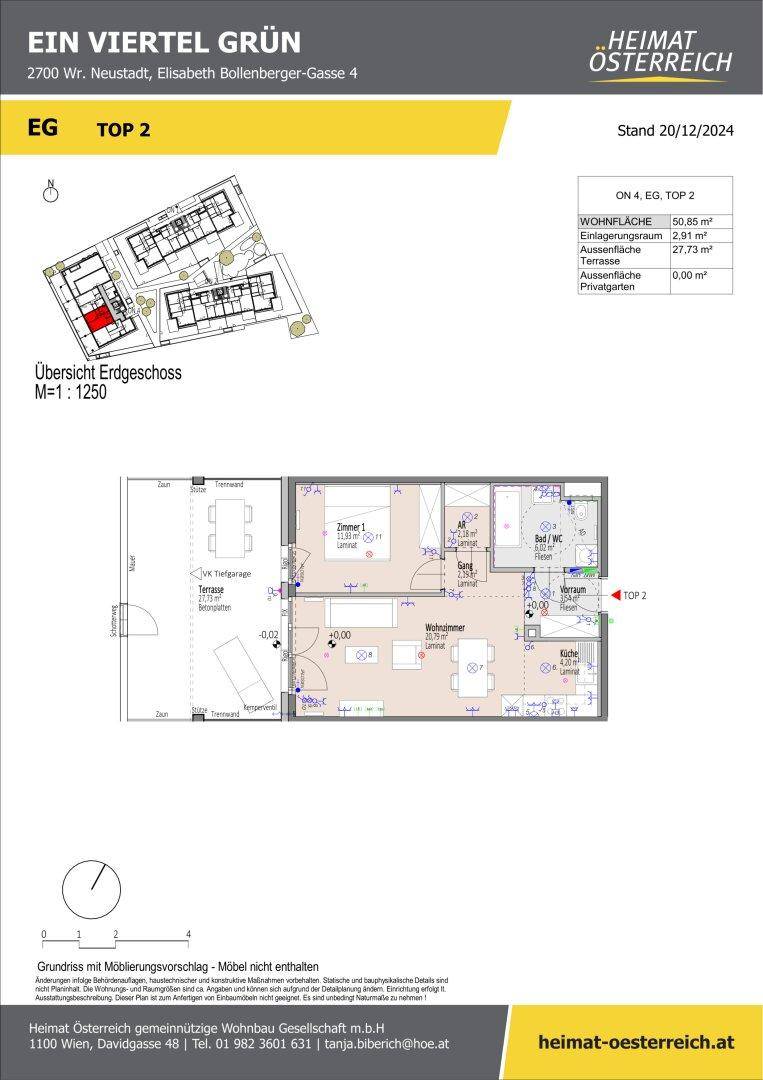 Detaillierter Grundriss einer Erdgeschosswohnung mit Terrasse und Gartenbereich.
