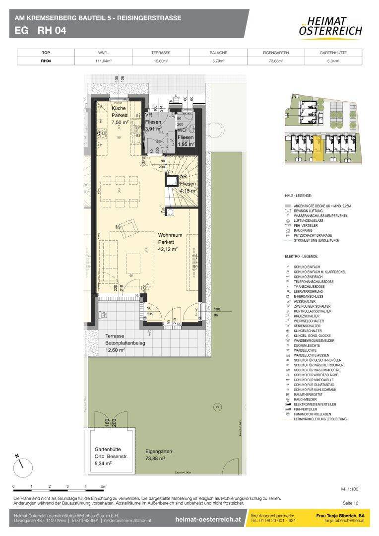 Grundriss des Erdgeschosses mit offenem Wohnbereich, integrierter Küche und direktem Zugang zu Terrasse und Garten.