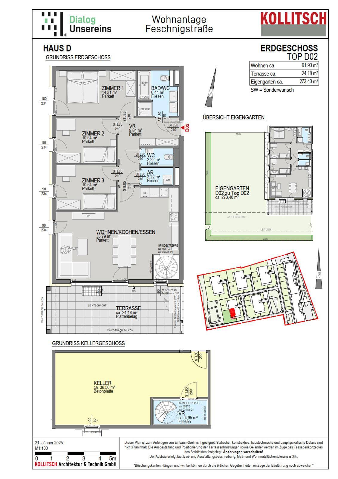 Detaillierter Grundriss einer Erdgeschosswohnung mit Kellergeschoss, Terrasse und eigenem Gartenbereich.
