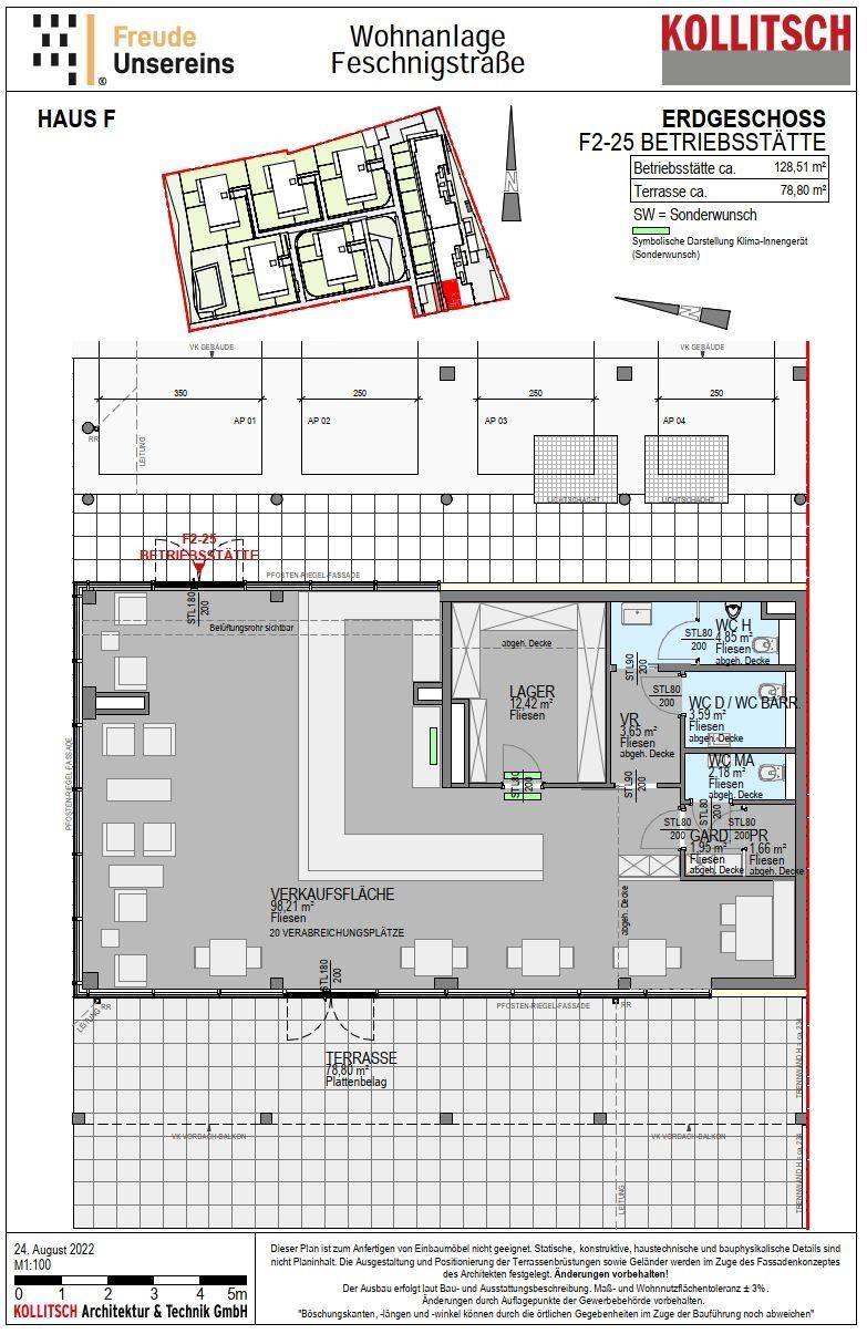 Detaillierter Grundriss einer Gewerbeeinheit mit Verkaufsfläche, Lager und Sanitärbereichen.