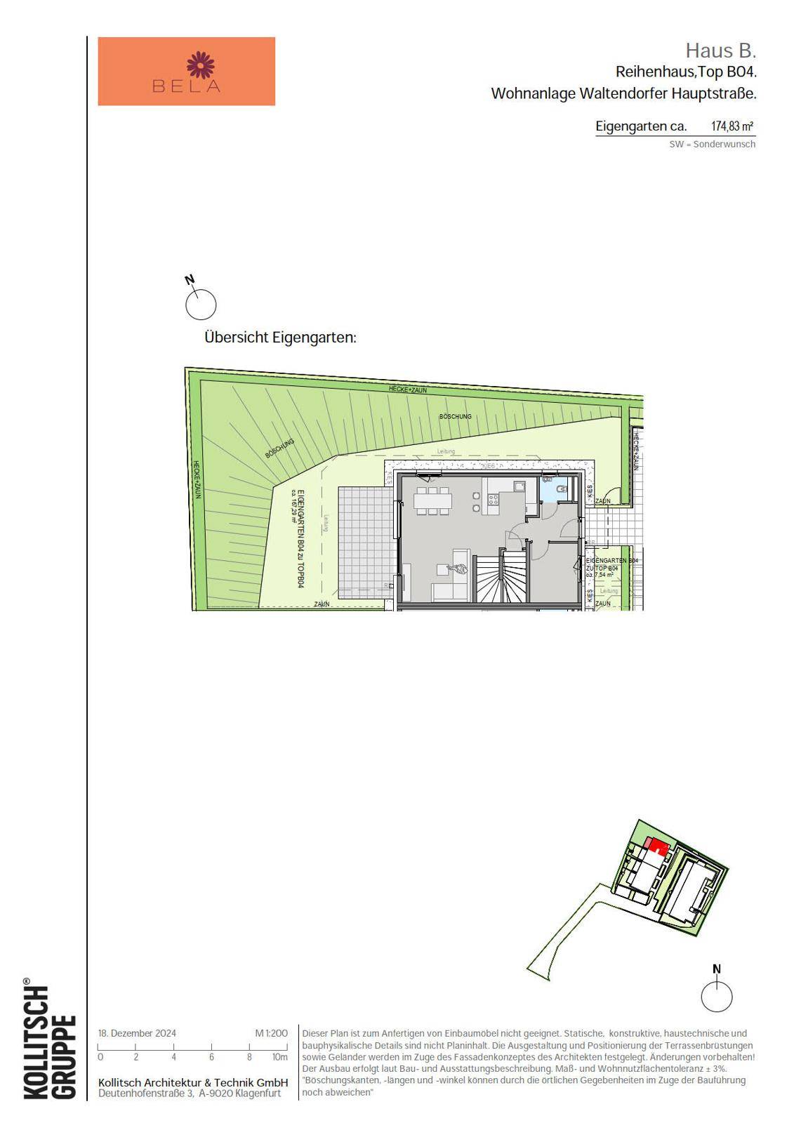 Übersichtsplan des privaten Gartens für ein Reihenhaus mit angrenzender Terrasse.
