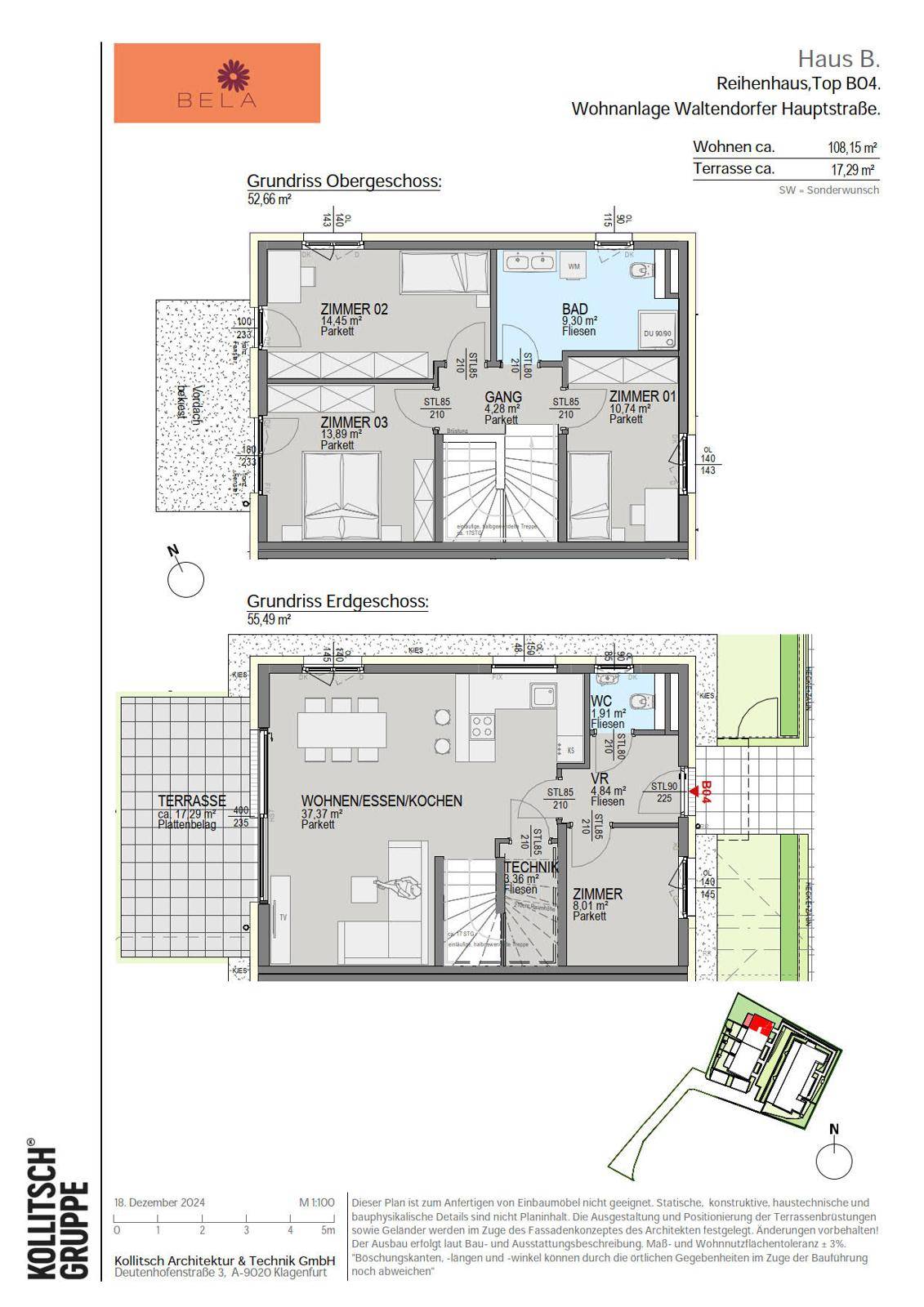 Grundriss für ein Reihenhaus mit Erdgeschoss und Obergeschoss, inklusive Terrasse und Garten.