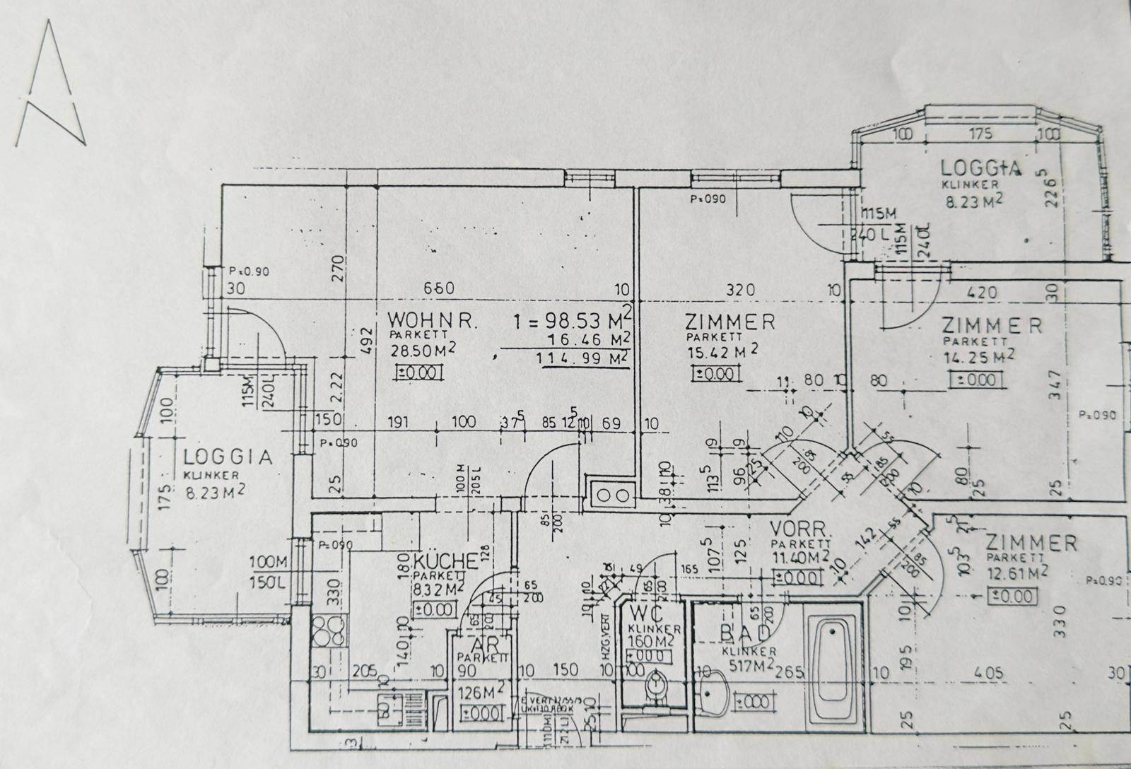 Detaillierter Grundriss der Wohnung mit Raumaufteilung und Flächenangaben.