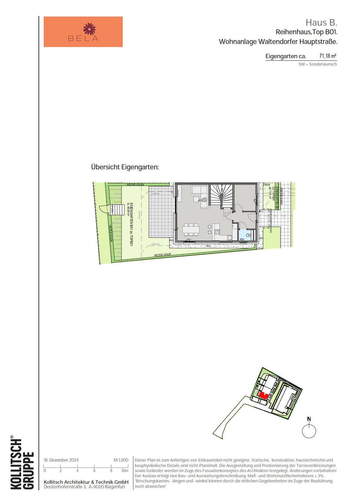Übersicht des Eigengartens und der Terrasse im Erdgeschoss des Reihenhauses.
