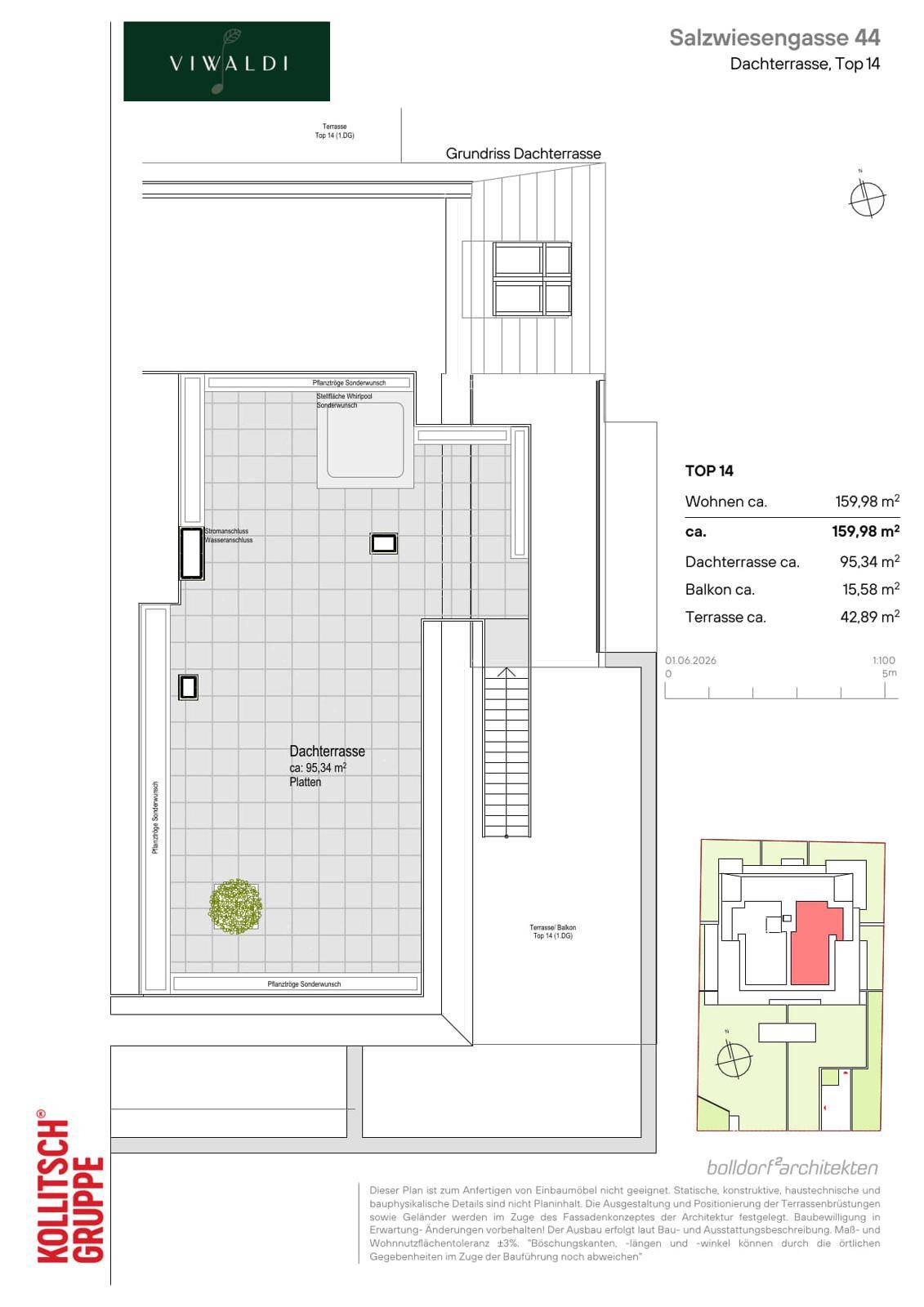 Grundriss der Dachterrasse mit großzügiger Fläche für Entspannung und Freizeitaktivitäten.