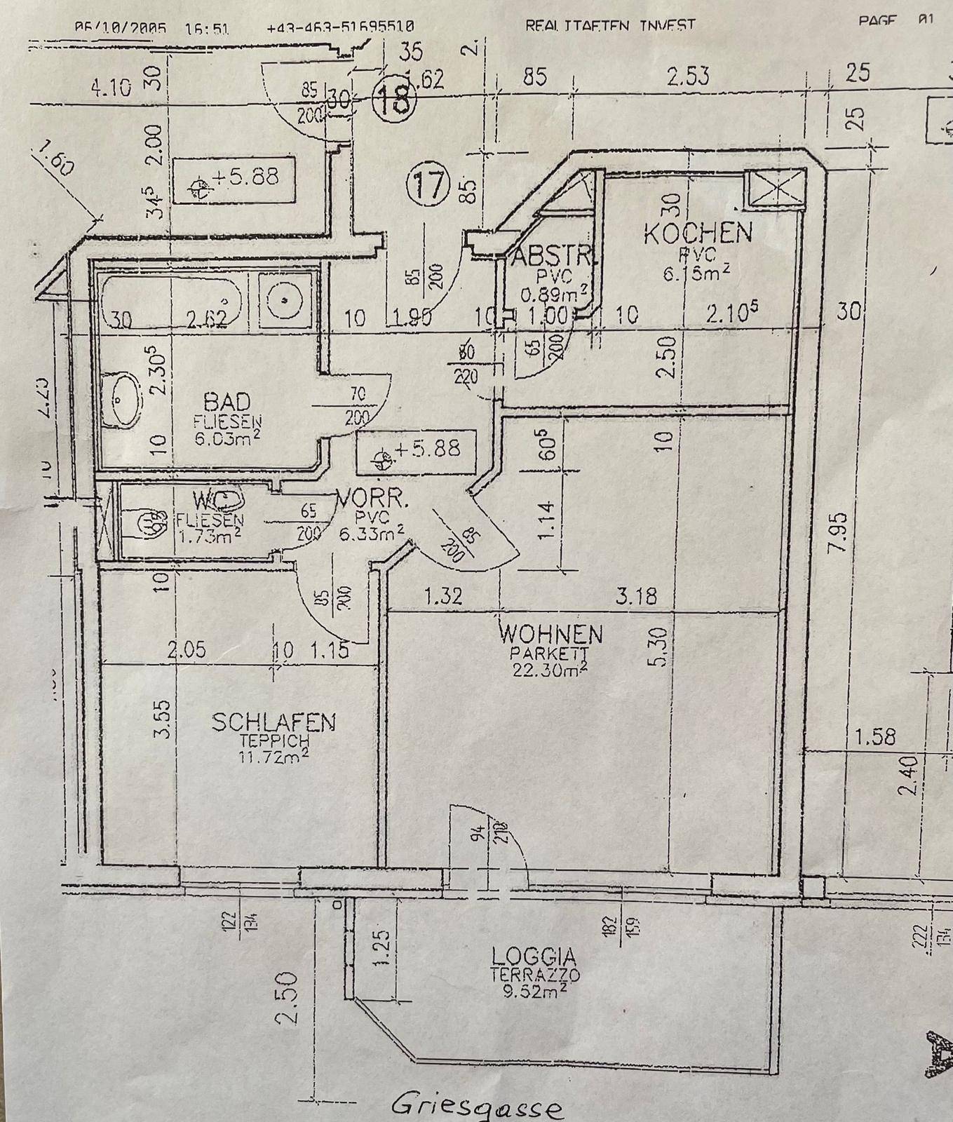 Detaillierter Grundriss der Wohnung mit Raumaufteilung und Flächenangaben.