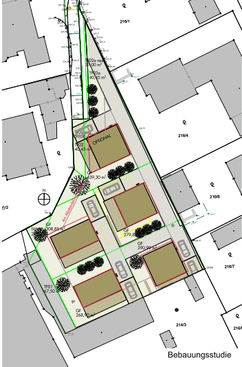 Bebauungsstudie für 4 bzw. 5 Häuser