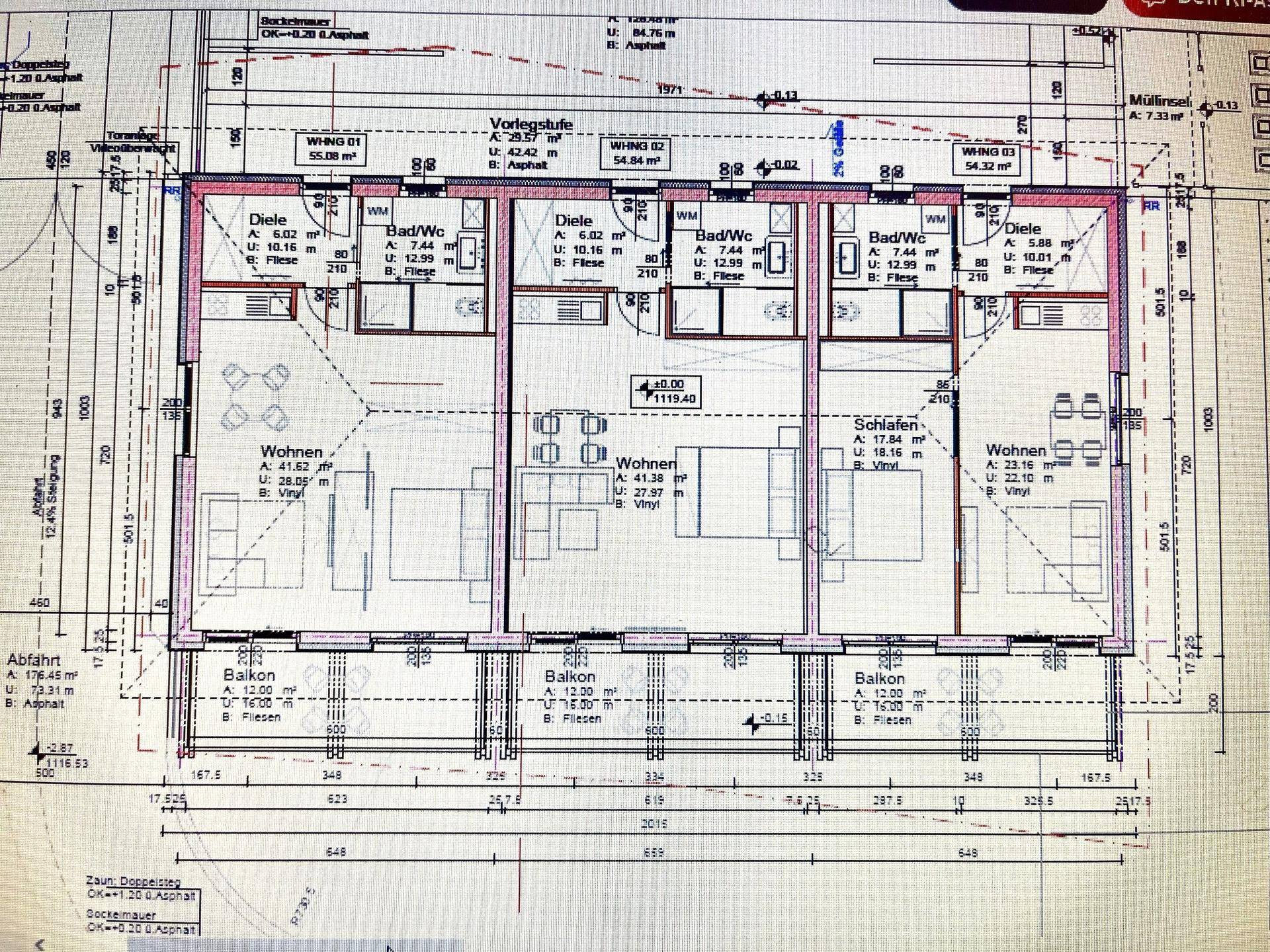 Plan Obergschoss ( 3 Wohneinheiten)