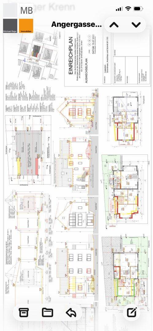 Übersicht verschiedener Grundrisse und architektonischer Pläne des Anwesens.