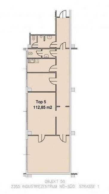 Grundrissplan einer Büroeinheit mit mehreren Räumen und Sanitäranlagen, Gesamtfläche 112,85 m².