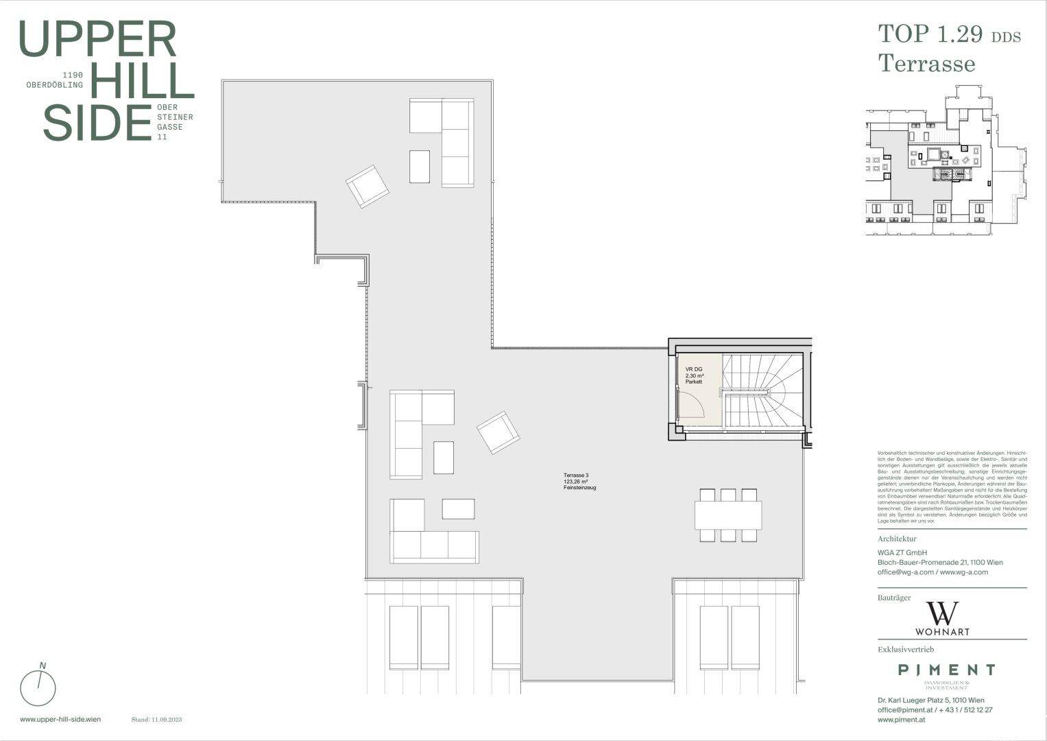 Grundriss der Dachterrasse mit großzügiger Fläche und potenziellen Sitzbereichen.