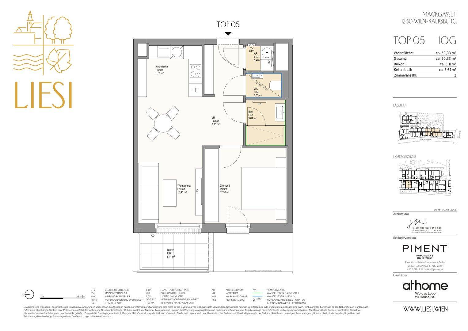 Detaillierter Grundriss einer Wohnung mit einem Schlafzimmer und Balkonzugang.