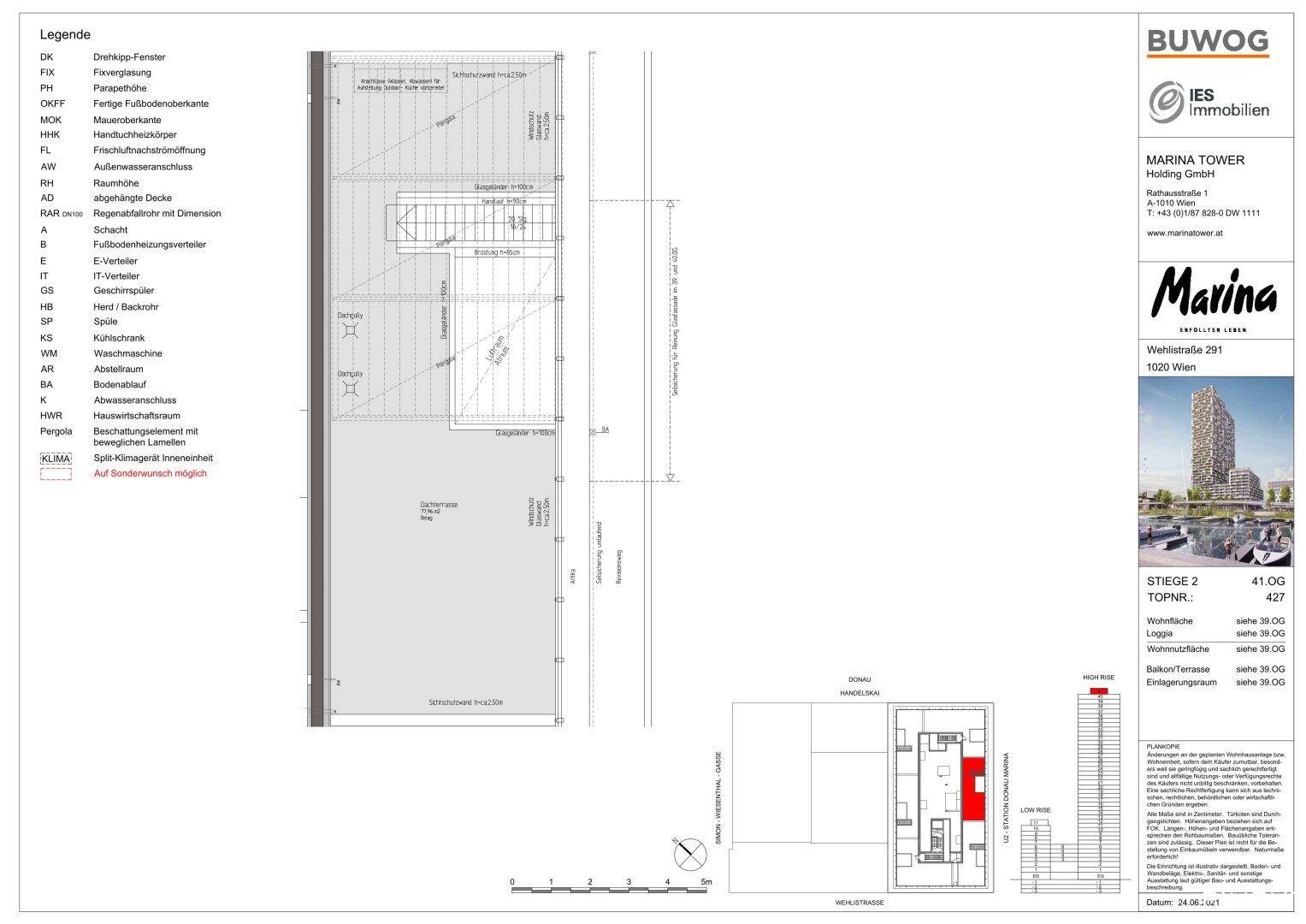 Grundrissplan des oberen Geschosses mit Zugang zu einer großen Dachterrasse.